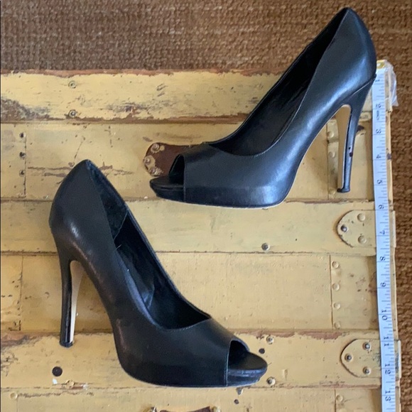 👡 ASOS BLACK VEG LEATH PEEP TOE HIGH HEELS 9 M - Picture 2 of 11
